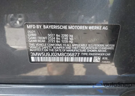 2021 BMW M340Xi M340I xDrive из США, поврежденный, VIN 3MW5U9J02M8C06877